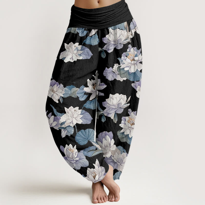 Cotton Lotus Print Harem Pants for Mindful Movement