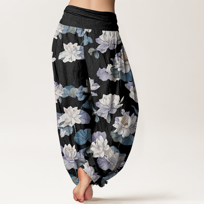 Cotton Lotus Print Harem Pants for Mindful Movement