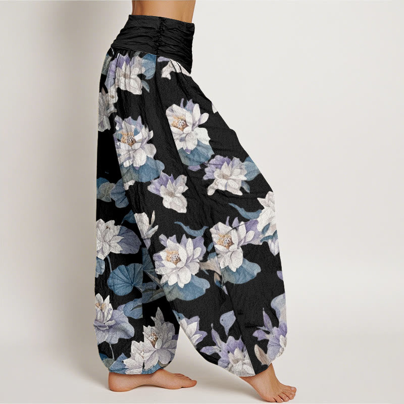 Cotton Lotus Print Harem Pants for Mindful Movement