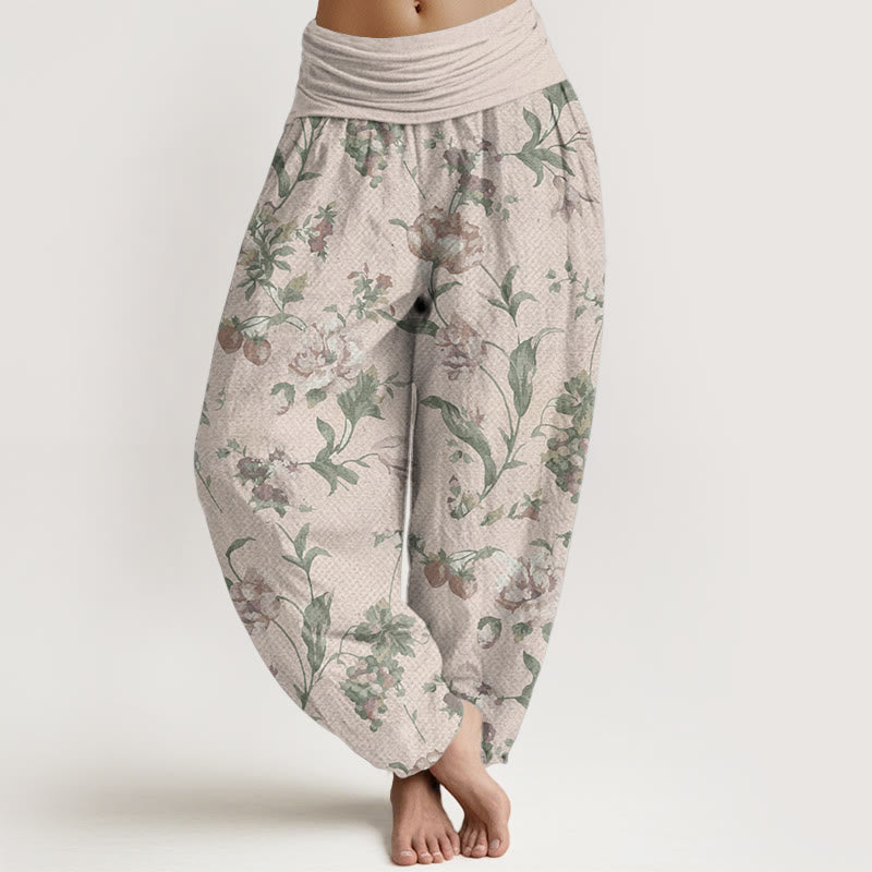 Breathable Cotton Floral Print Harem Meditation Pants