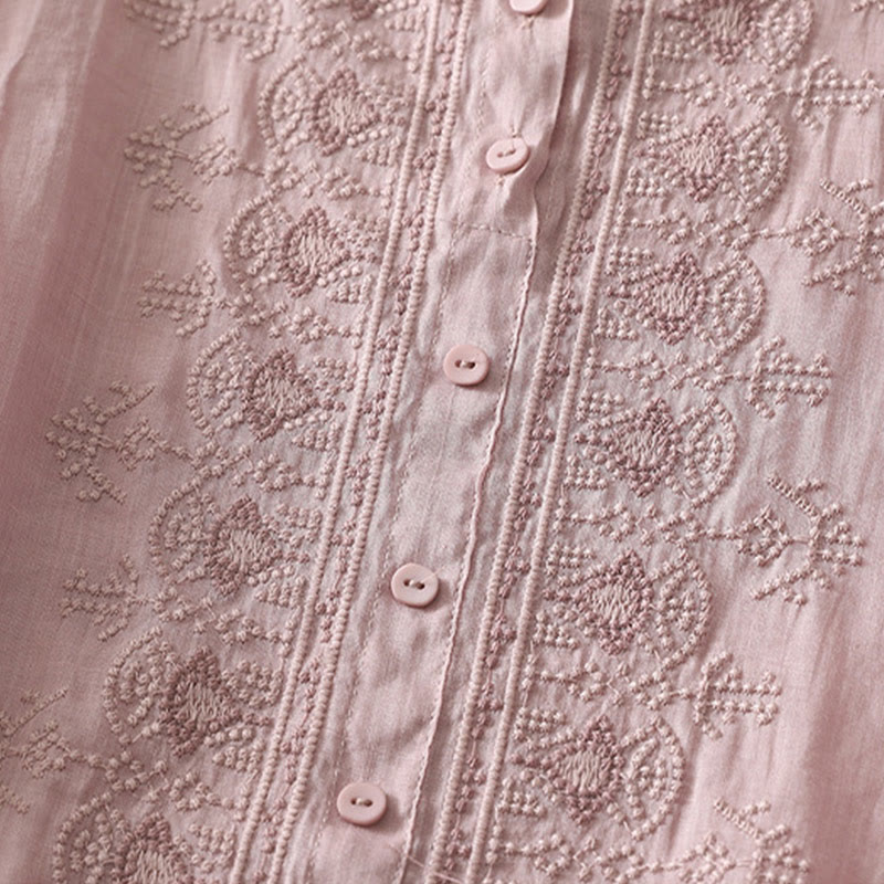 Cotton Linen Embroidered Stand Collar Mindful Shirt