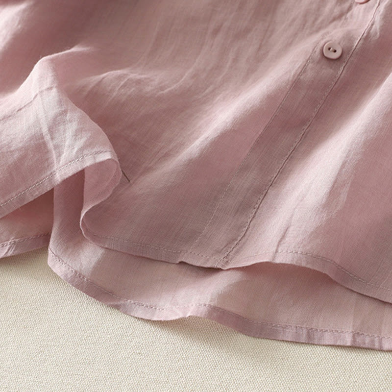 Cotton Linen Embroidered Stand Collar Mindful Shirt
