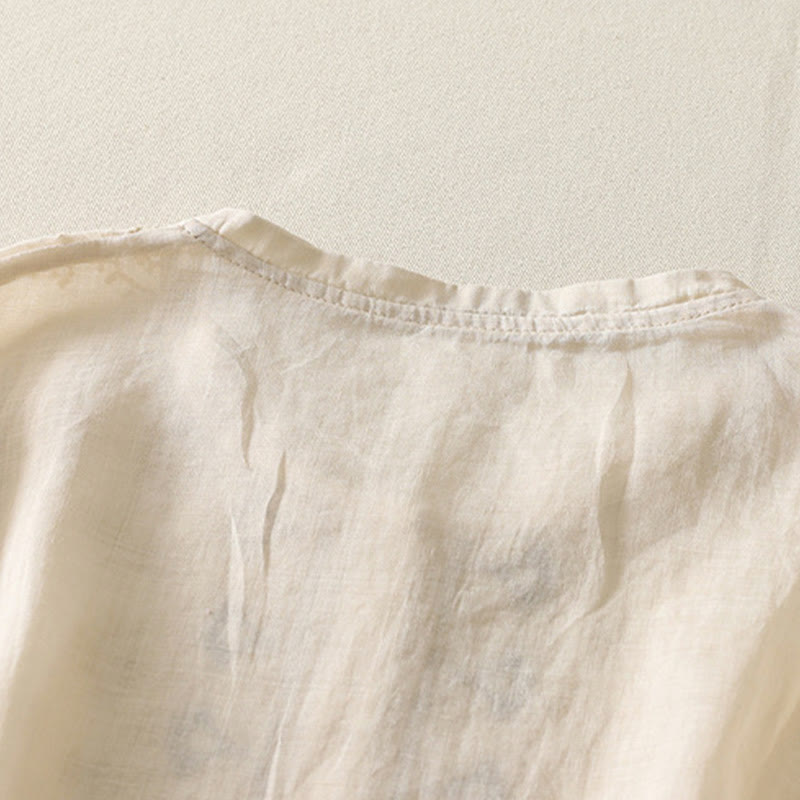 Cotton Linen Embroidered Stand Collar Mindful Shirt