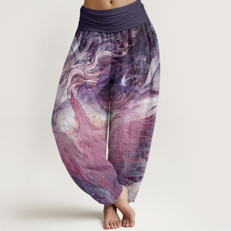 Pure Cotton Mythical Creature Pattern Women's Elastic Waist Harem Pants