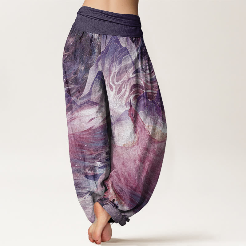 Pure Cotton Mythical Creature Pattern Women's Elastic Waist Harem Pants