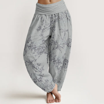Breathable Cotton Botanical Print Meditation Harem Pants