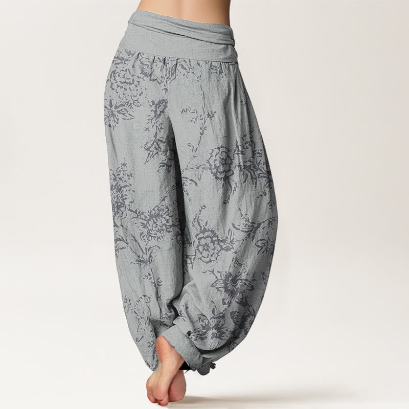 Breathable Cotton Botanical Print Meditation Harem Pants