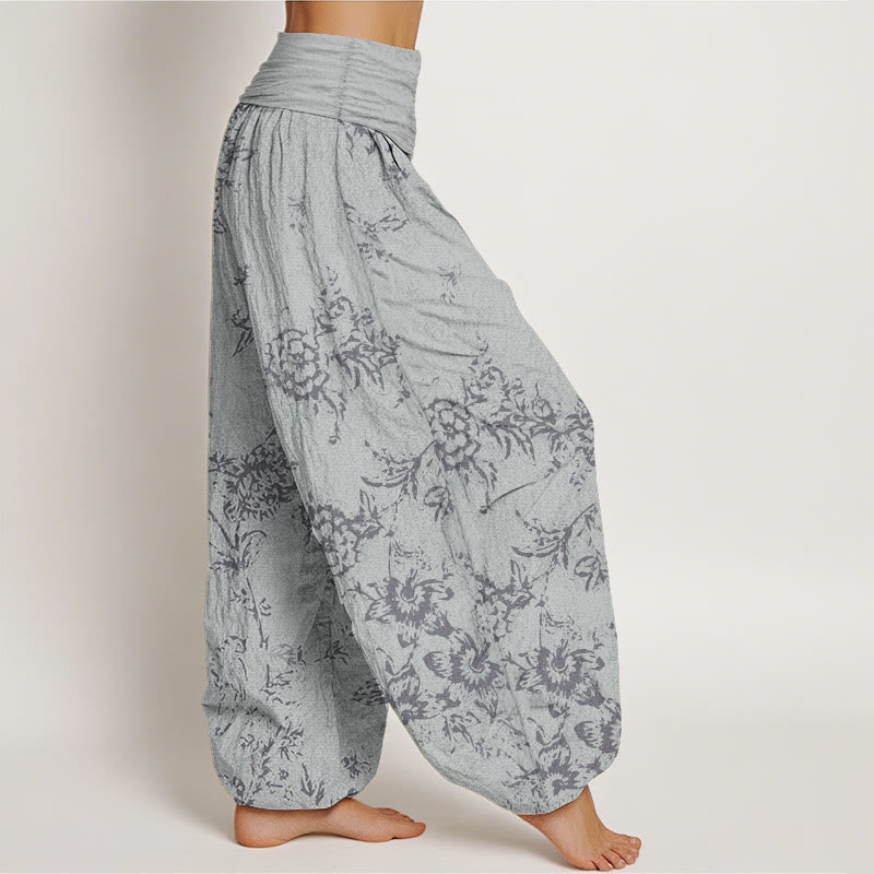 Breathable Cotton Botanical Print Meditation Harem Pants