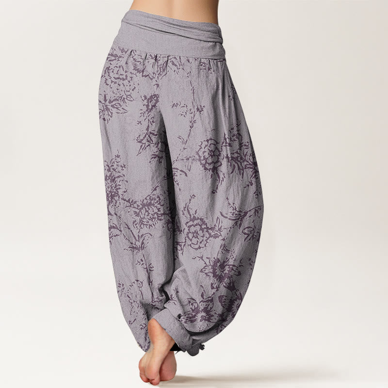 Breathable Cotton Botanical Print Meditation Harem Pants