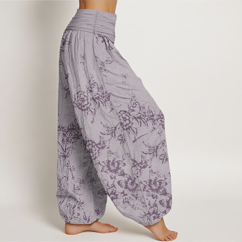 Breathable Cotton Botanical Print Meditation Harem Pants