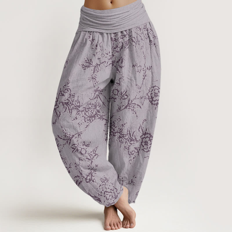 Breathable Cotton Botanical Print Meditation Harem Pants
