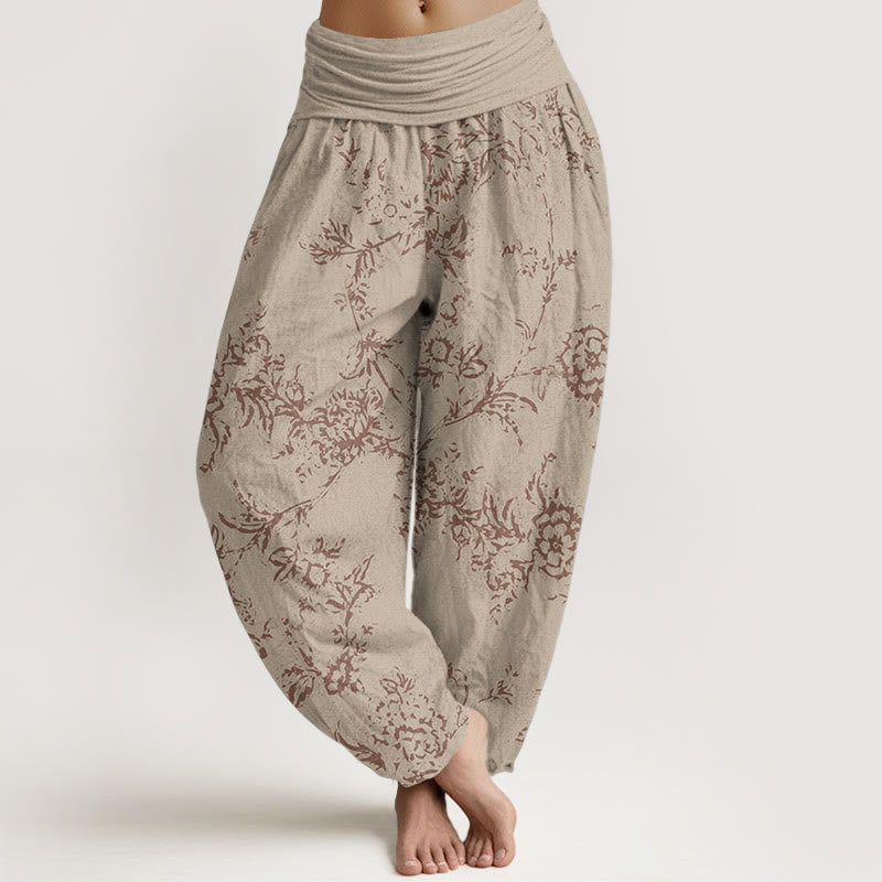 Breathable Cotton Botanical Print Meditation Harem Pants