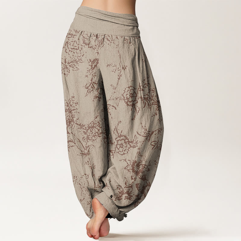 Breathable Cotton Botanical Print Meditation Harem Pants