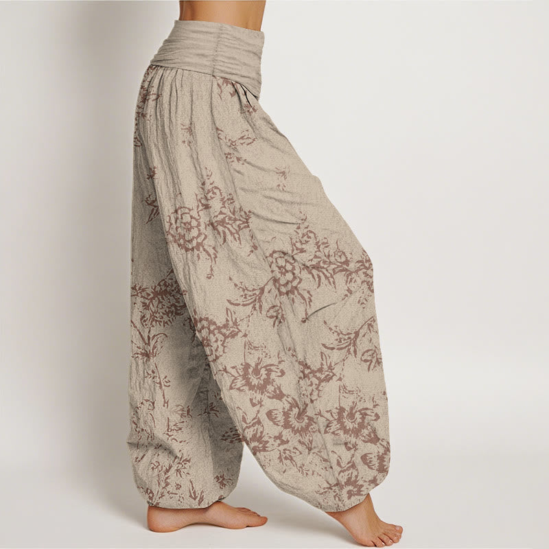 Breathable Cotton Botanical Print Meditation Harem Pants