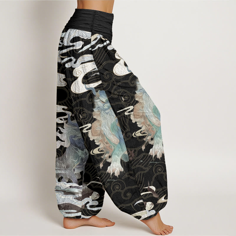 Pure Cotton PiXiu Auspicious Clouds Pattern Women's Elastic Waist Harem Pants