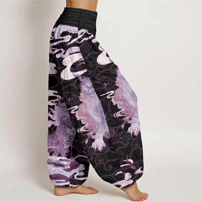 Pure Cotton PiXiu Auspicious Clouds Pattern Women's Elastic Waist Harem Pants