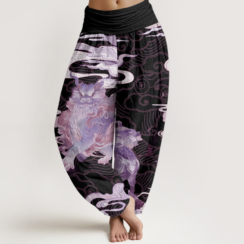 Pure Cotton PiXiu Auspicious Clouds Pattern Women's Elastic Waist Harem Pants
