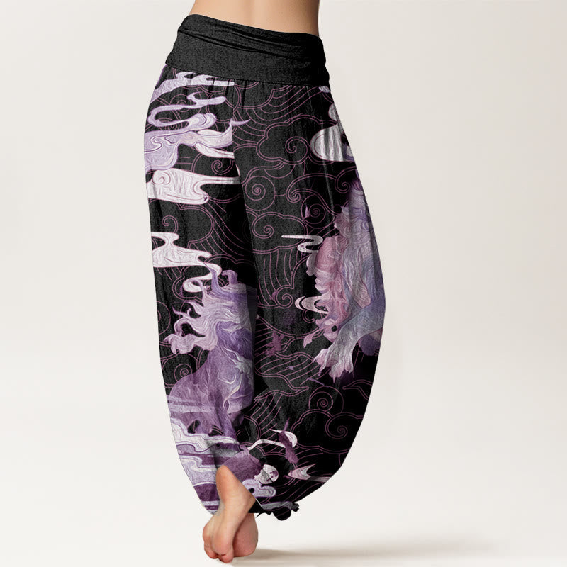 Pure Cotton PiXiu Auspicious Clouds Pattern Women's Elastic Waist Harem Pants