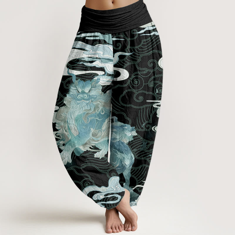 Pure Cotton PiXiu Auspicious Clouds Pattern Women's Elastic Waist Harem Pants