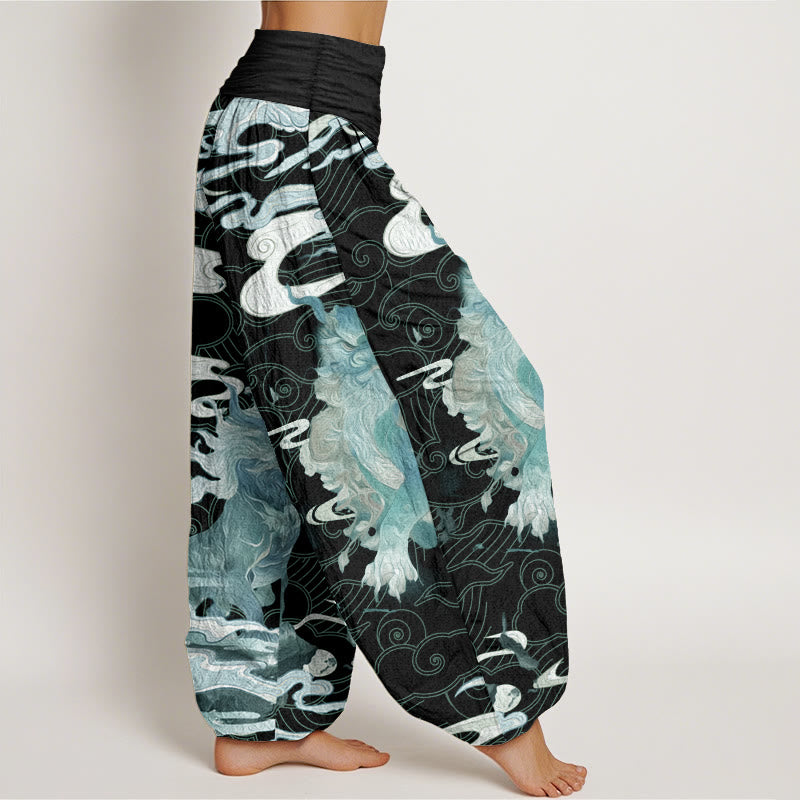 Pure Cotton PiXiu Auspicious Clouds Pattern Women's Elastic Waist Harem Pants