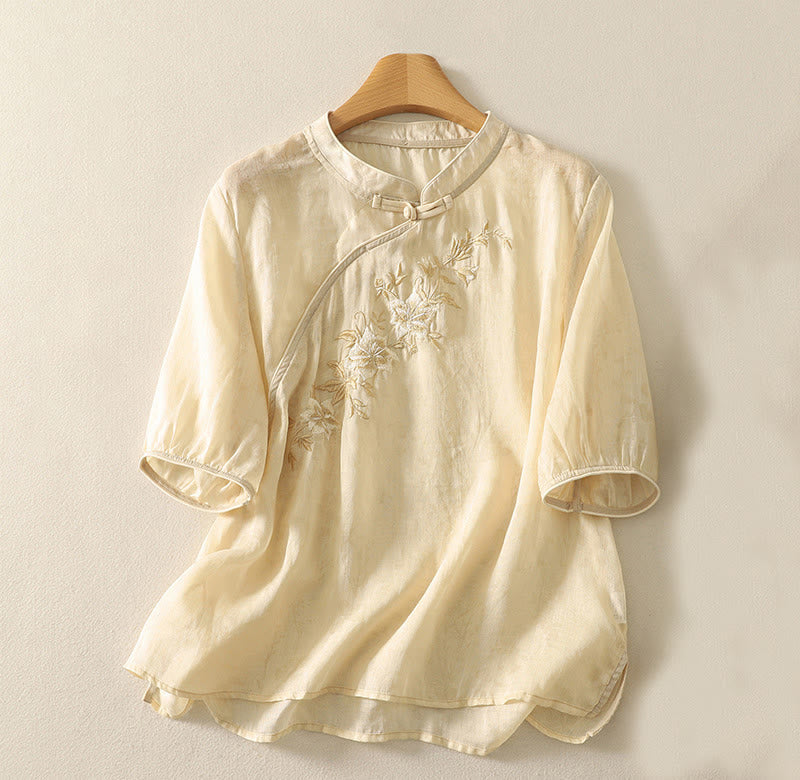 Tactile Cotton Mandarin Collar Meditation Shirt