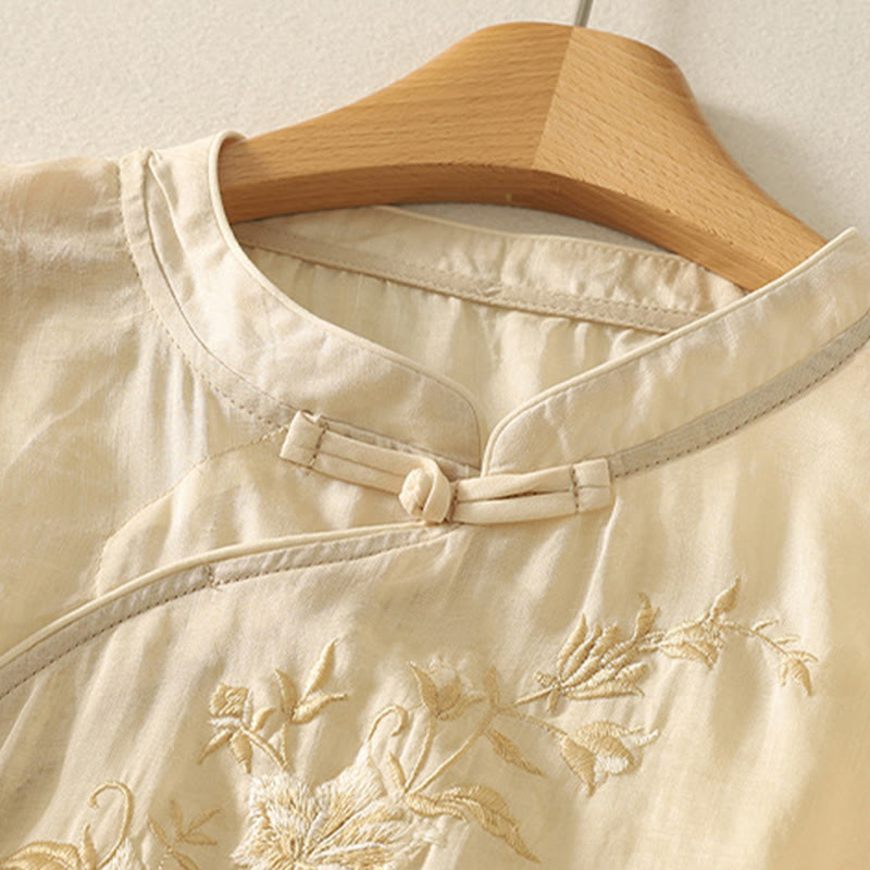 Tactile Cotton Mandarin Collar Meditation Shirt