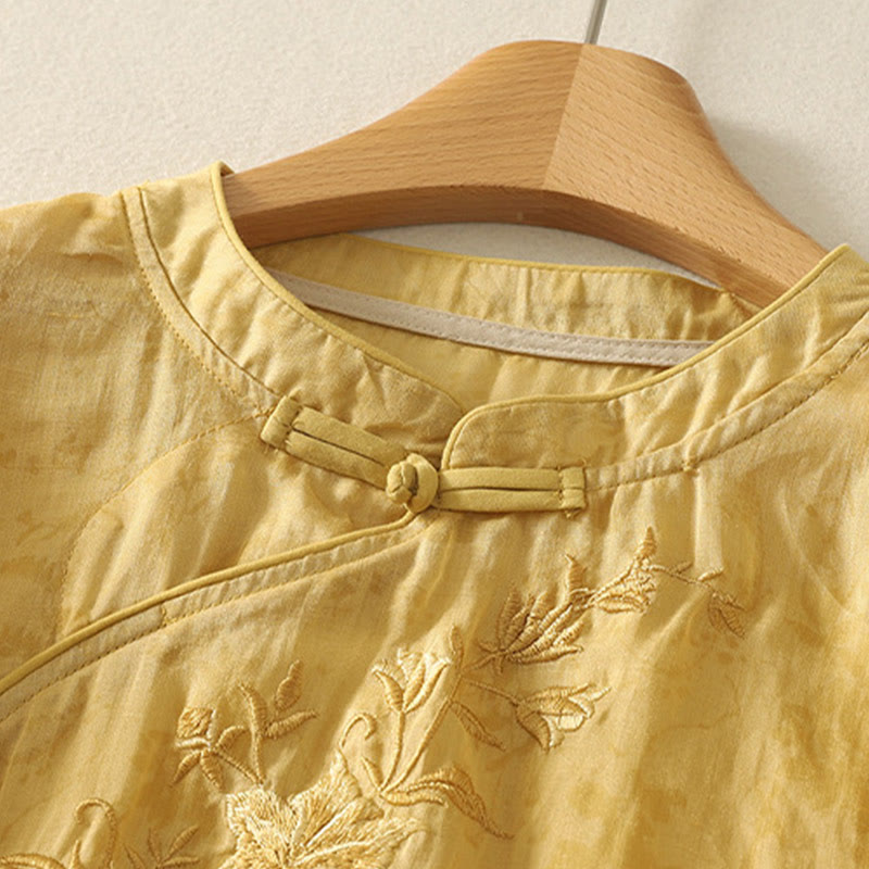 Tactile Cotton Mandarin Collar Meditation Shirt