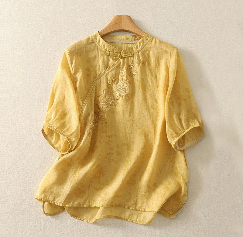 Tactile Cotton Mandarin Collar Meditation Shirt