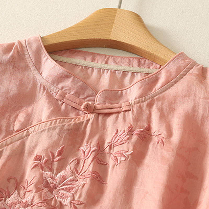 Tactile Cotton Mandarin Collar Meditation Shirt