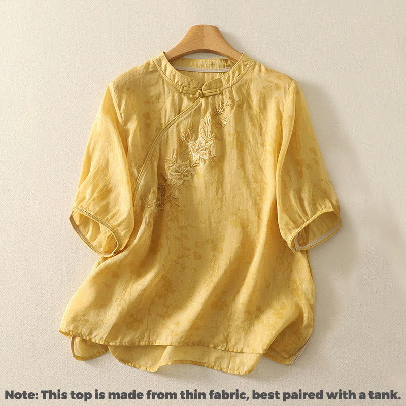 Tactile Cotton Mandarin Collar Meditation Shirt