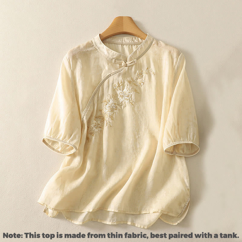 Tactile Cotton Mandarin Collar Meditation Shirt
