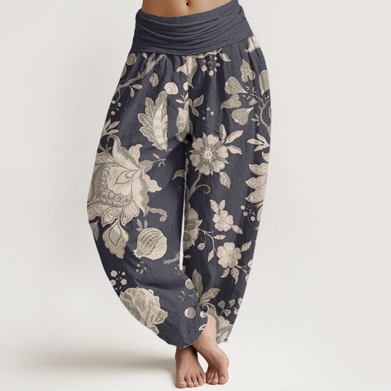Breathable Cotton Floral Peony Harem Pants for Mindful Movement