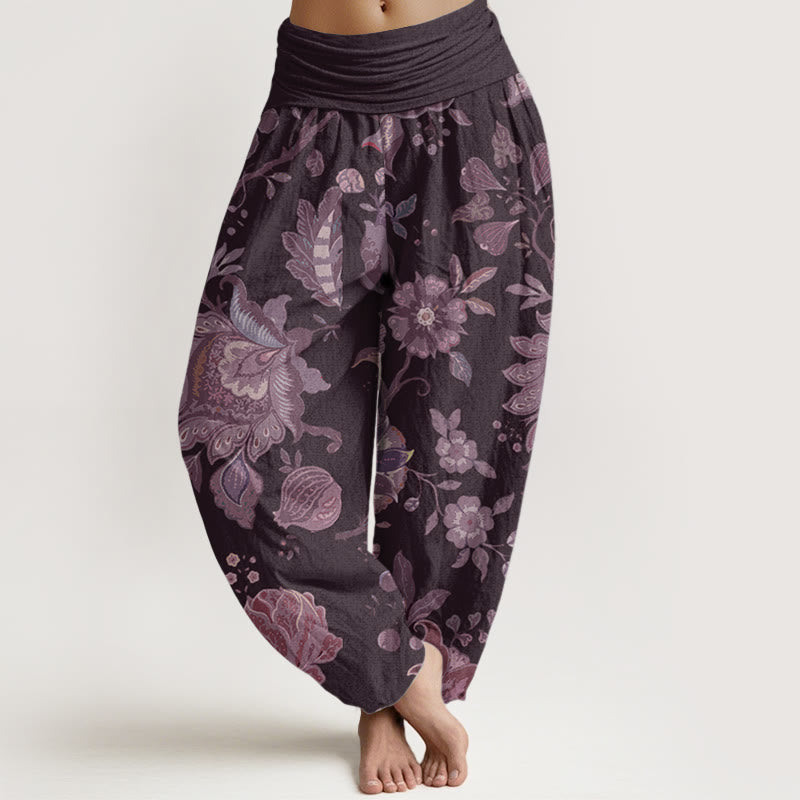 Breathable Cotton Floral Peony Harem Pants for Mindful Movement