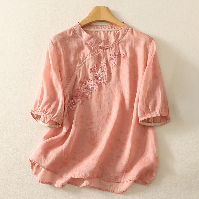 Tactile Cotton Mandarin Collar Meditation Shirt
