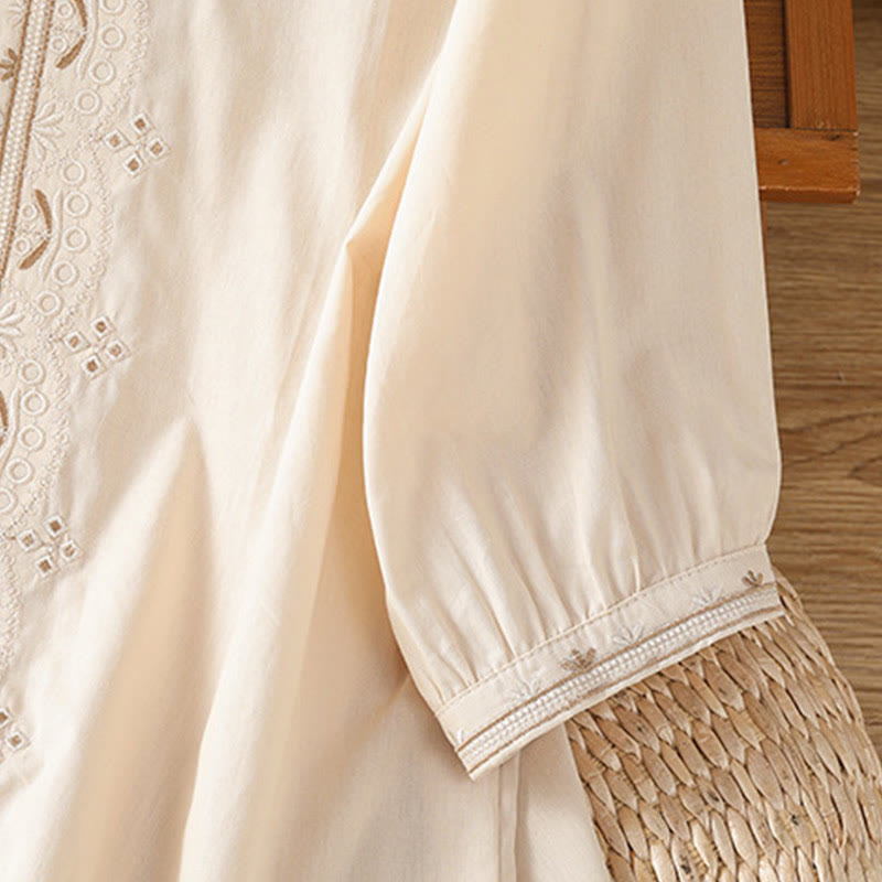 Breathable Cotton Symmetrical Embroidered Mindful V-Neck Shirt