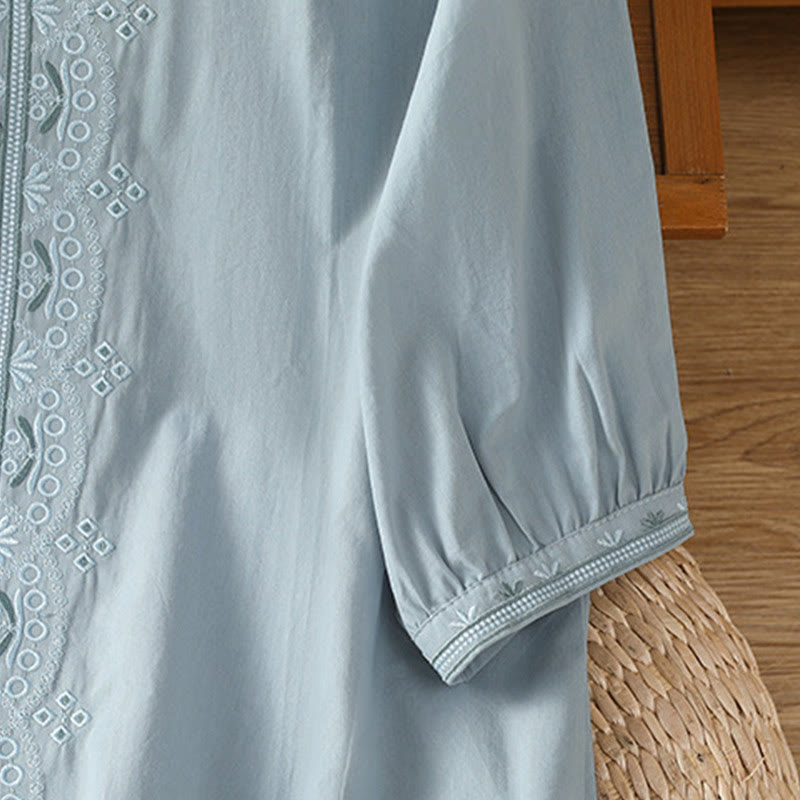 Breathable Cotton Symmetrical Embroidered Mindful V-Neck Shirt