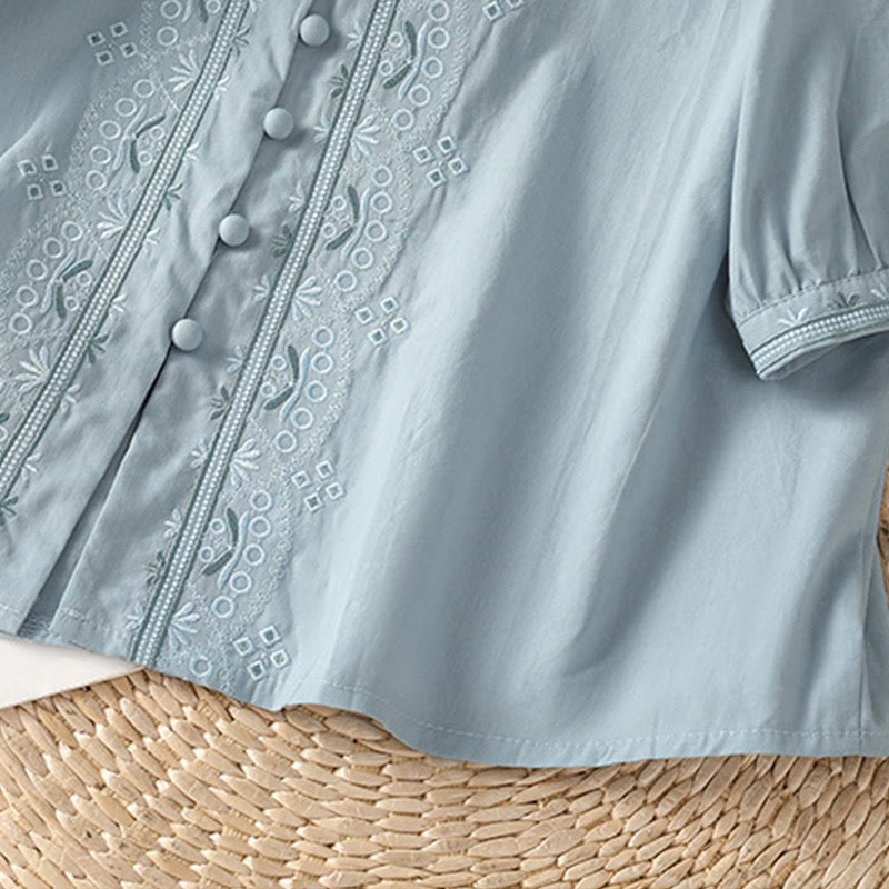 Breathable Cotton Symmetrical Embroidered Mindful V-Neck Shirt