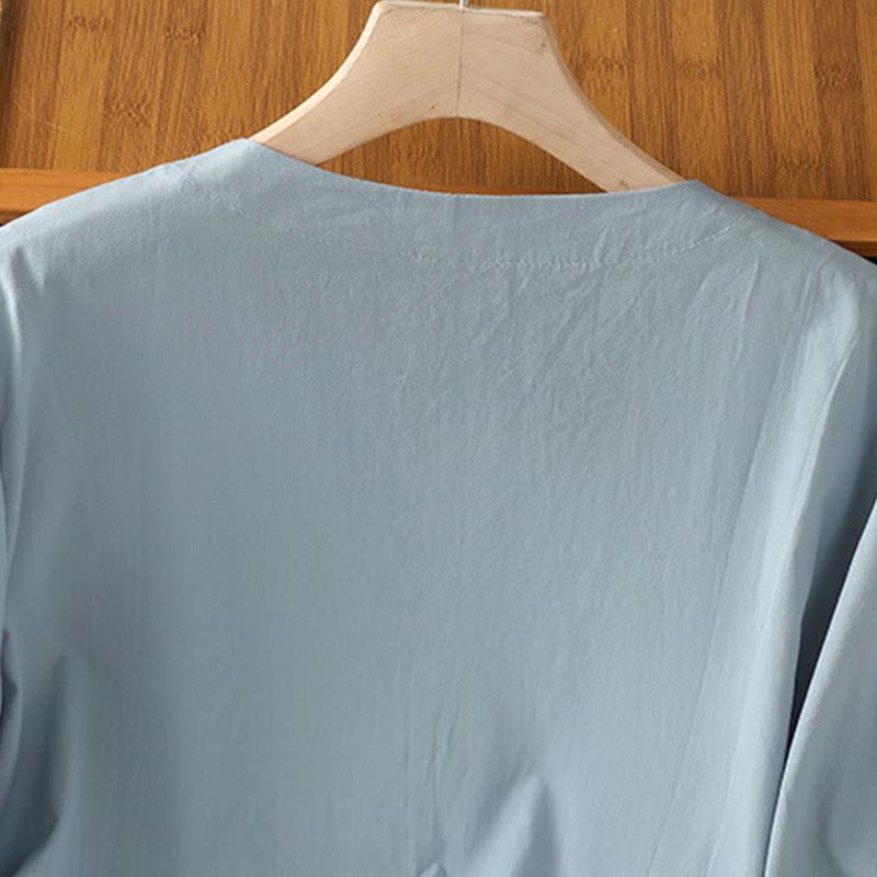 Breathable Cotton Symmetrical Embroidered Mindful V-Neck Shirt