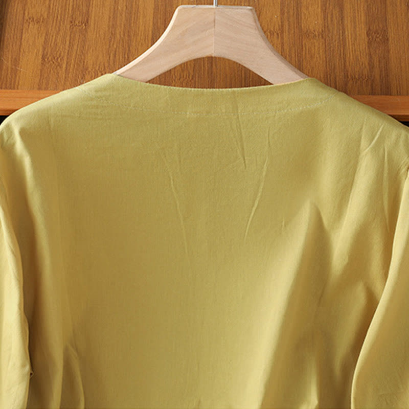 Breathable Cotton Symmetrical Embroidered Mindful V-Neck Shirt