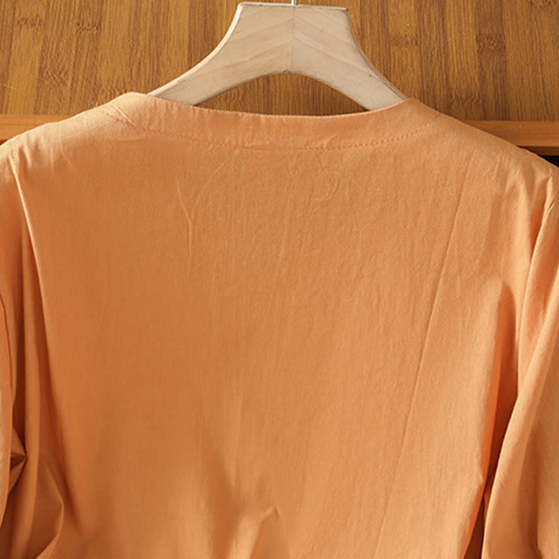 Breathable Cotton Symmetrical Embroidered Mindful V-Neck Shirt