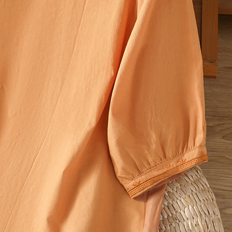 Breathable Cotton Symmetrical Embroidered Mindful V-Neck Shirt