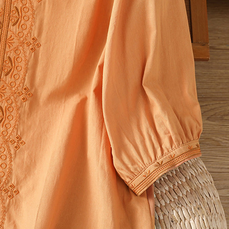 Breathable Cotton Symmetrical Embroidered Mindful V-Neck Shirt