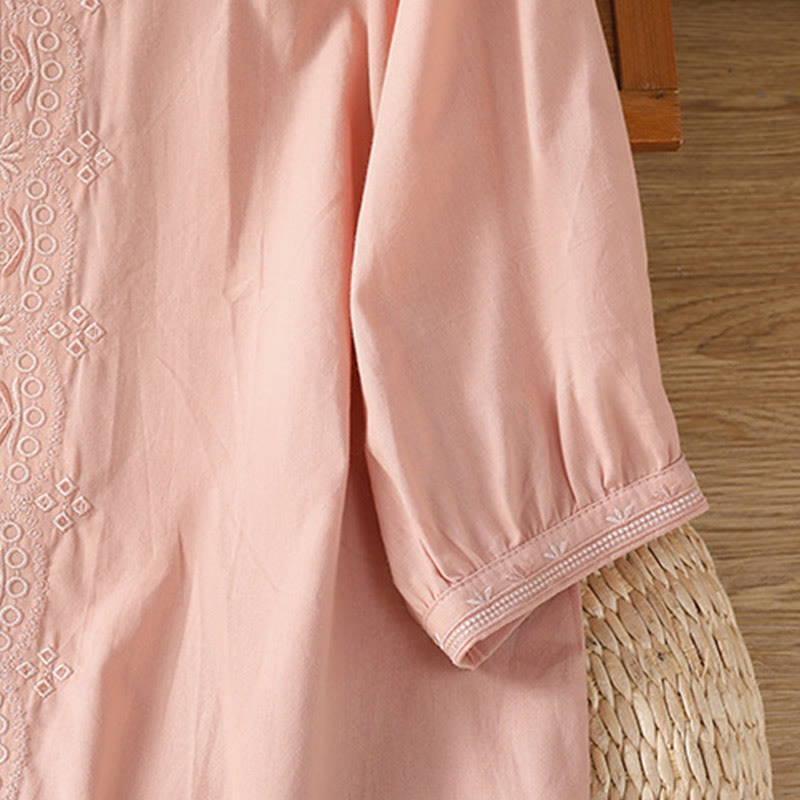 Breathable Cotton Symmetrical Embroidered Mindful V-Neck Shirt
