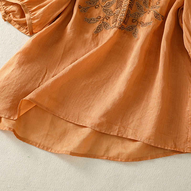 Embroidered Lace Casual Women's Cotton Linen Half Sleeve T-shirt