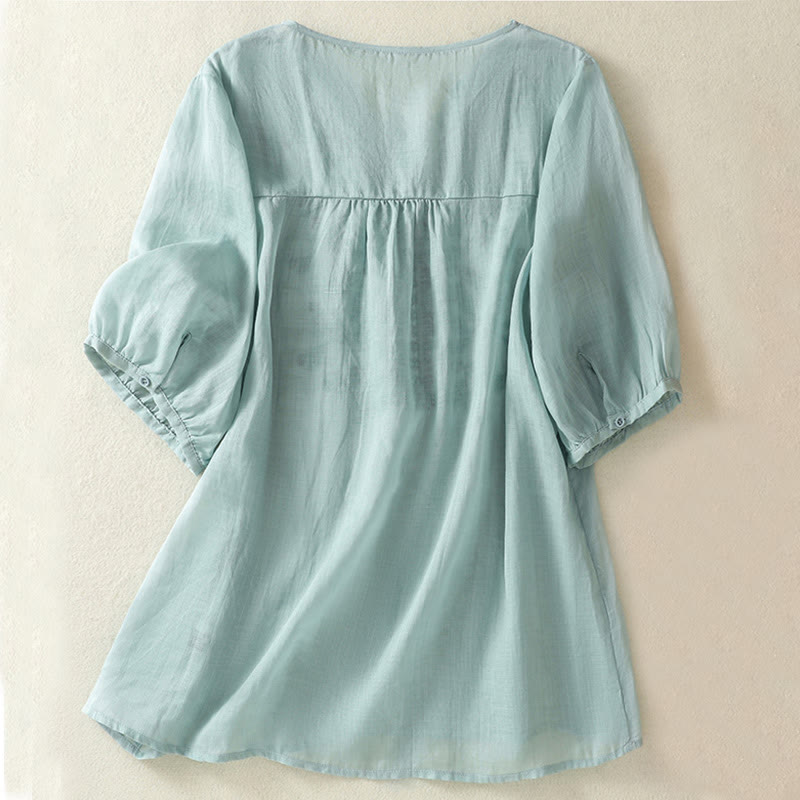 Embroidered Lace Casual Women's Cotton Linen Half Sleeve T-shirt