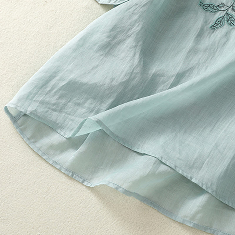 Embroidered Lace Casual Women's Cotton Linen Half Sleeve T-shirt