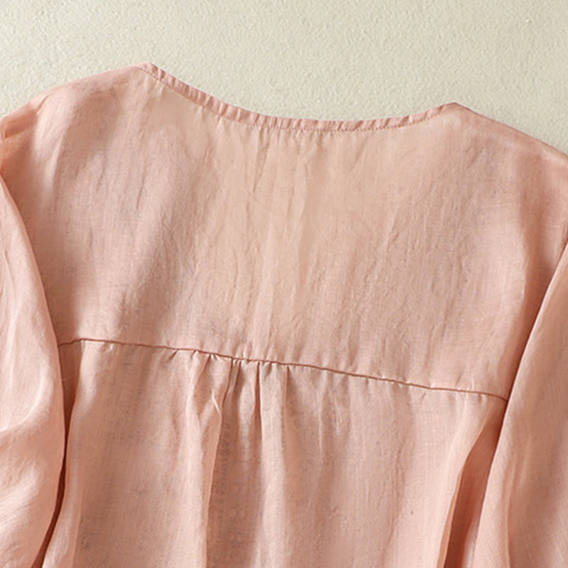 Embroidered Lace Casual Women's Cotton Linen Half Sleeve T-shirt