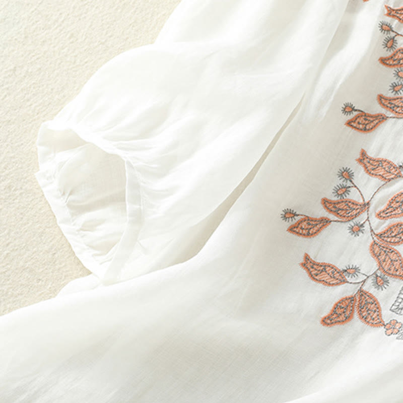Embroidered Lace Casual Women's Cotton Linen Half Sleeve T-shirt