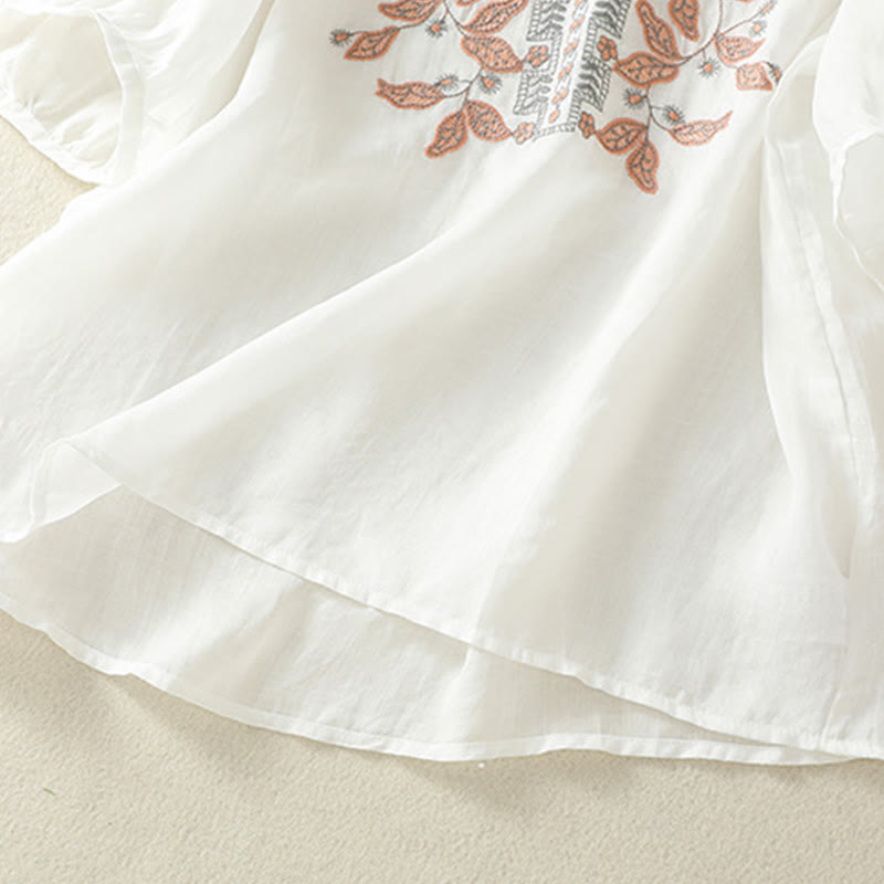 Embroidered Lace Casual Women's Cotton Linen Half Sleeve T-shirt