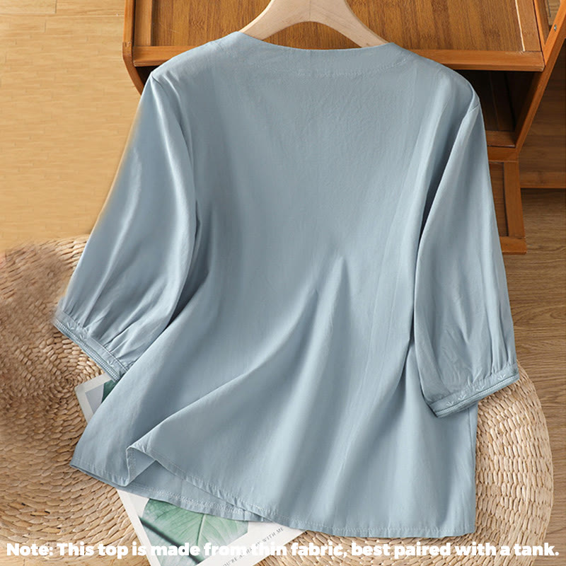 Breathable Cotton Symmetrical Embroidered Mindful V-Neck Shirt